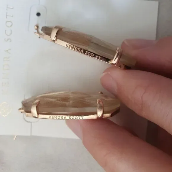 NWOT Kendra Scott Esme Rose Gold Drop Earrings In Gold Dusted Glass
